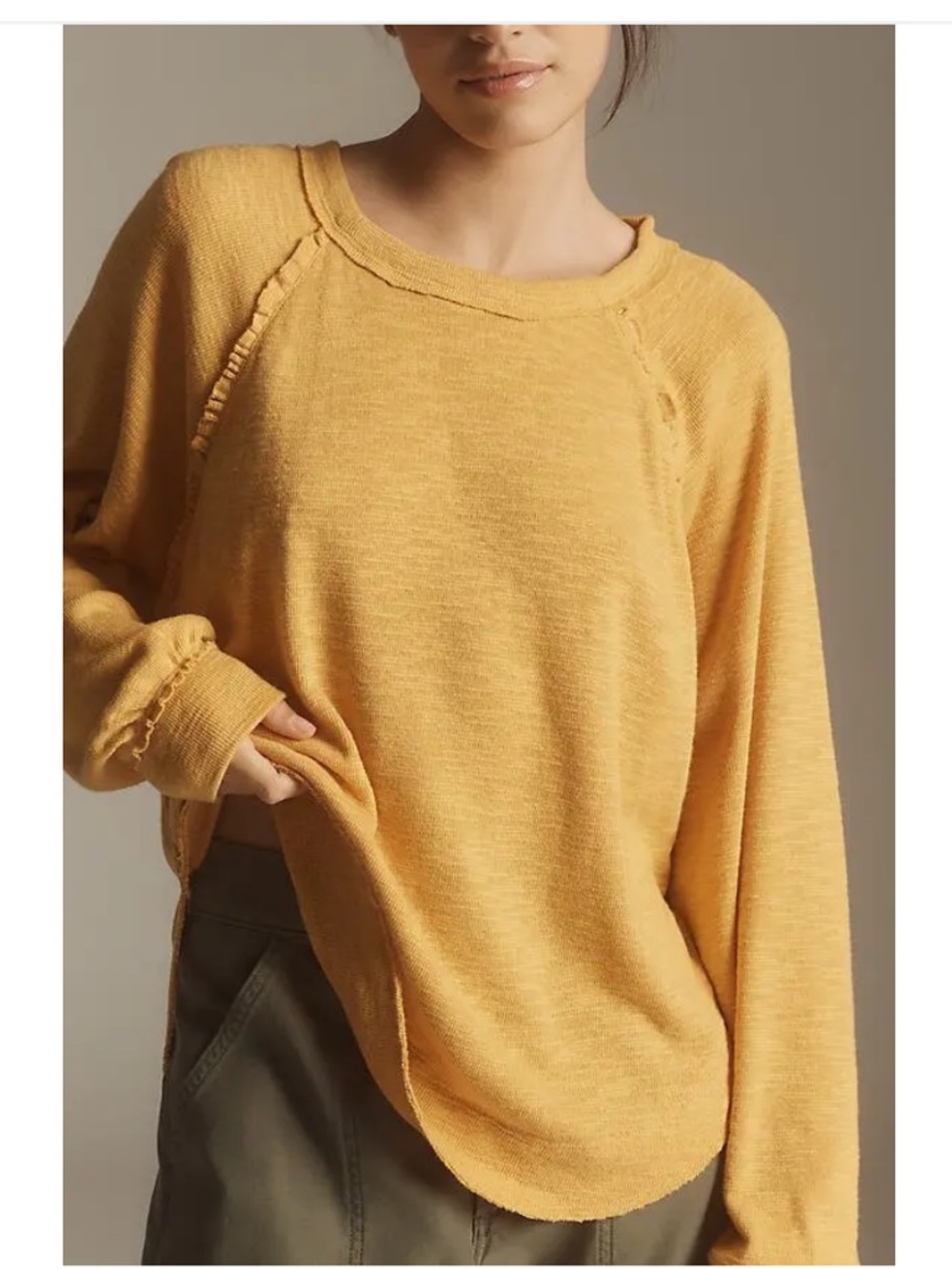 Anthropologie Pilcro Ruffled Raglan Long Sleeve Top
